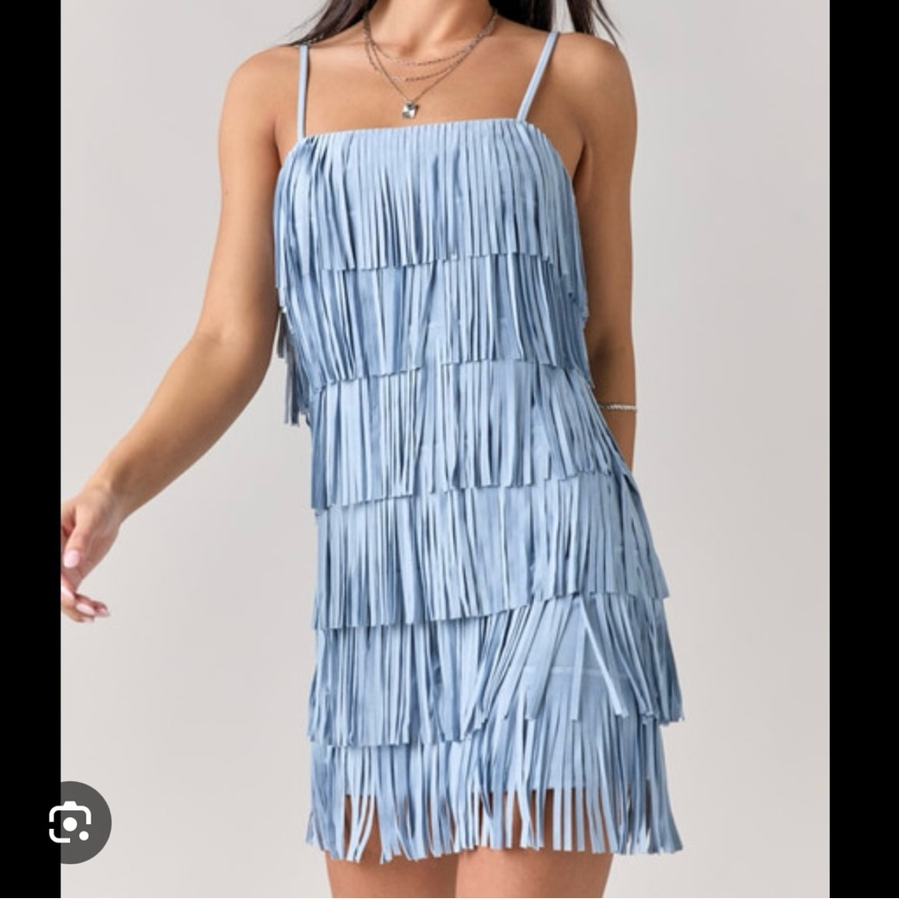 Francesca's Collections Blue Tiered Mini Sundress